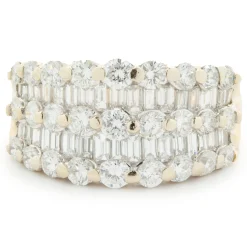 18 Karat White and Yellow Gold Round and Baguette Cut Five Row Diamond Cigar Band