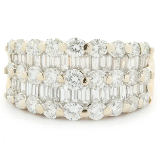 18 Karat White and Yellow Gold Round and Baguette Cut Five Row Diamond Cigar Band
