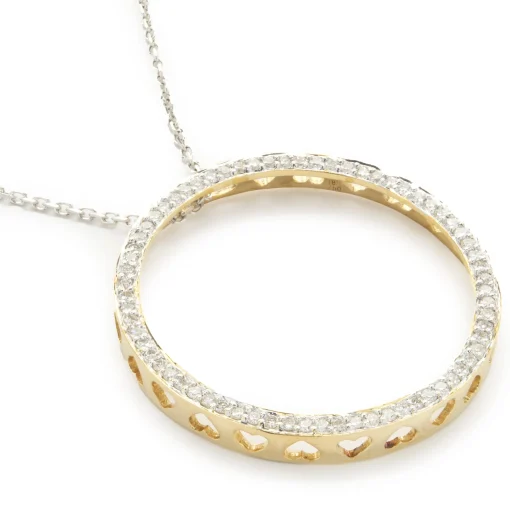 14 Karat White and Yellow Gold Diamond Circle Necklace