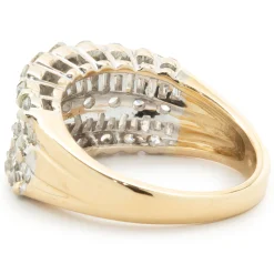 18 Karat White and Yellow Gold Round and Baguette Cut Five Row Diamond Cigar Band