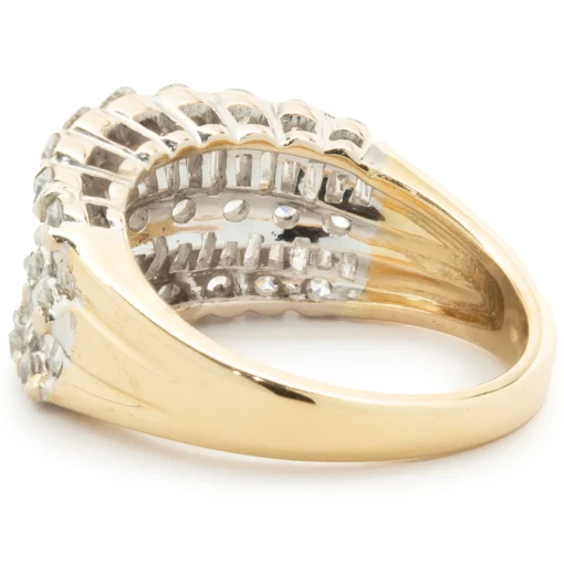 18 Karat White and Yellow Gold Round and Baguette Cut Five Row Diamond Cigar Band