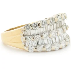 18 Karat White and Yellow Gold Round and Baguette Cut Five Row Diamond Cigar Band