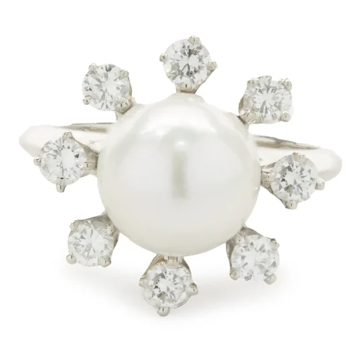 18 Karat White Gold Akoya Pearl and Diamond