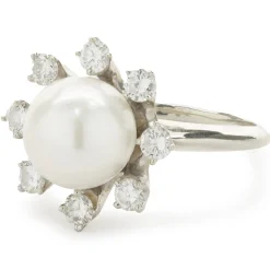 18 Karat White Gold Akoya Pearl and Diamond