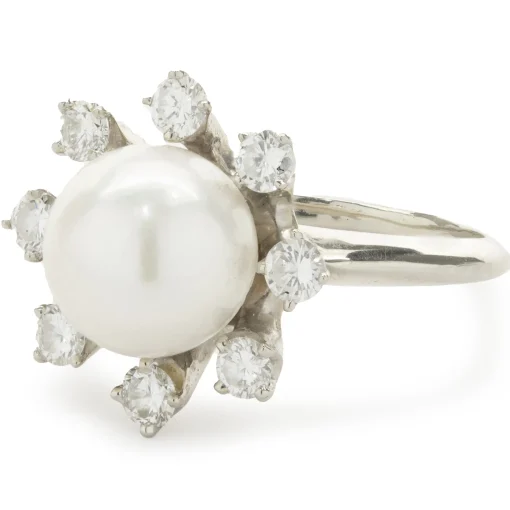 18 Karat White Gold Akoya Pearl and Diamond
