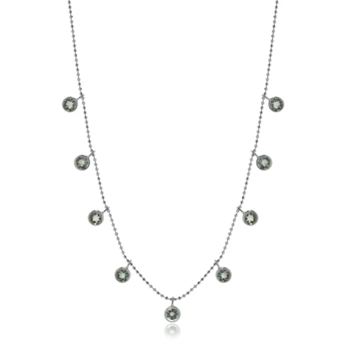 14 Karat White Gold Aquamarine Drop Station Necklace
