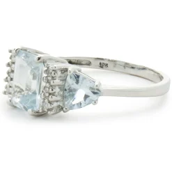 10 Karat White Gold Aquamarine and Diamond Ring