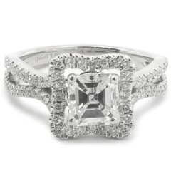 14 Karat White Gold Asscher Cut Diamond Engagement