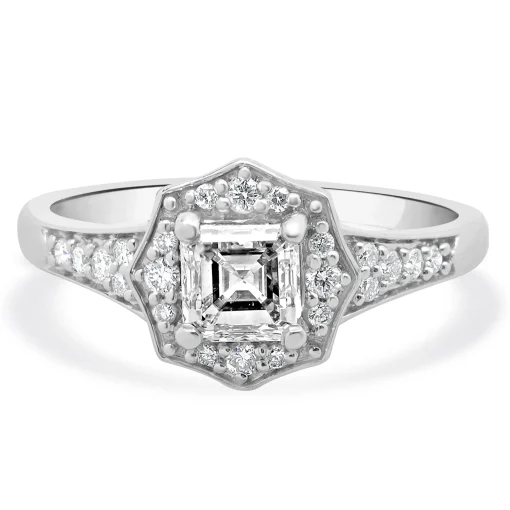 14 Karat White Gold Asscher Cut Diamond Engagement Ring