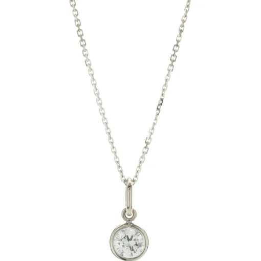 14 Karat White Gold Bezel Set Diamond Solitaire Necklace