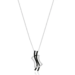 14 Karat White Gold Black and White Diamond Overpass Necklace
