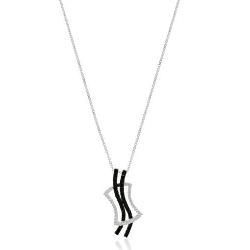 14 Karat White Gold Black and White Diamond Overpass Necklace