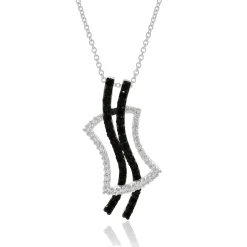 14 Karat White Gold Black and White Diamond Overpass Necklace