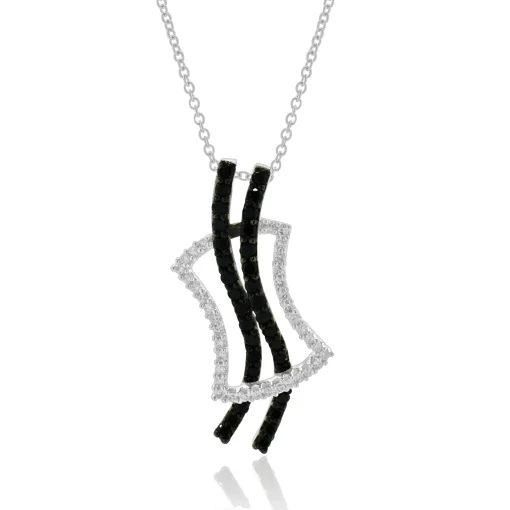 14 Karat White Gold Black and White Diamond Overpass Necklace