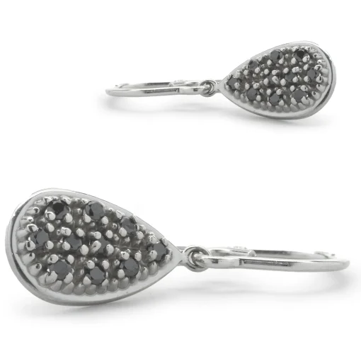 14 Karat White Gold Black Diamond Pear Shape Drop Earrings