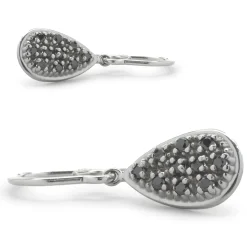 14 Karat White Gold Black Diamond Pear Shape Drop Earrings