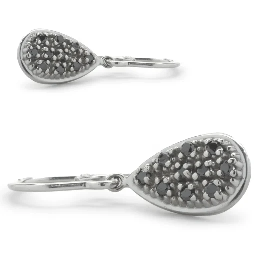 14 Karat White Gold Black Diamond Pear Shape Drop Earrings