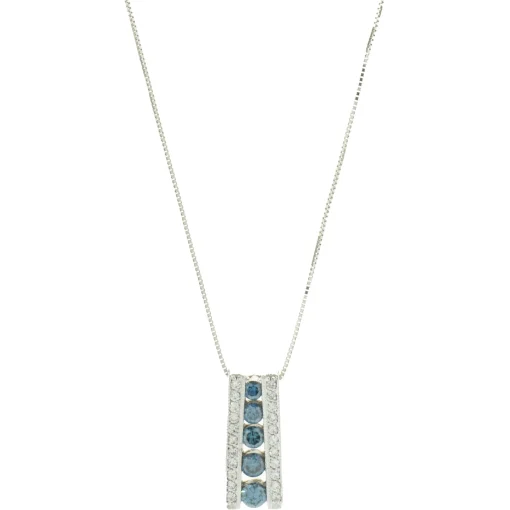 18 Karat White Gold Blue and White Diamond Slide Necklace