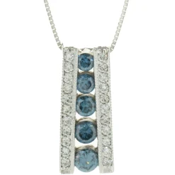18 Karat White Gold Blue and White Diamond Slide Necklace