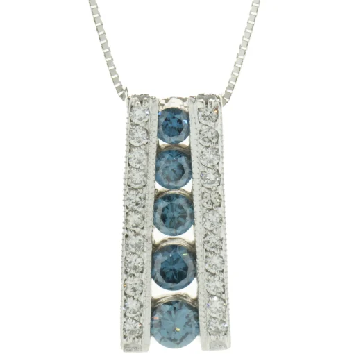 18 Karat White Gold Blue and White Diamond Slide Necklace