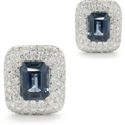 18 Karat White Gold Blue Sapphire and Pave Diamond Earrings