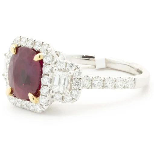 18 Karat White Gold Burmese Ruby and Pave Diamond Ring