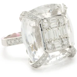 18 Karat White Gold Carved Crystal and Diamond Cocktail Ring