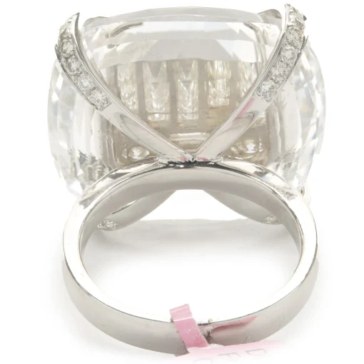 18 Karat White Gold Carved Crystal and Diamond Cocktail Ring