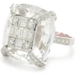 18 Karat White Gold Carved Crystal and Diamond Cocktail Ring
