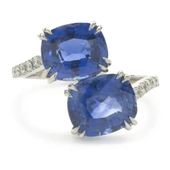 18 Karat White Gold Ceylon Sapphire and Diamond Bypass Ring