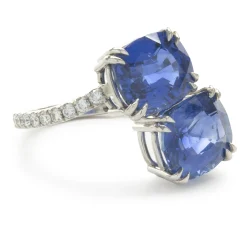 18 Karat White Gold Ceylon Sapphire and Diamond Bypass Ring
