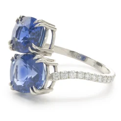18 Karat White Gold Ceylon Sapphire and Diamond Bypass Ring
