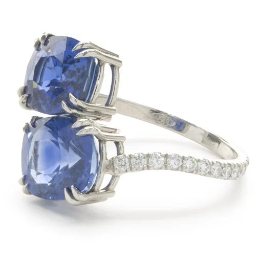 18 Karat White Gold Ceylon Sapphire and Diamond Bypass Ring