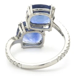 18 Karat White Gold Ceylon Sapphire and Diamond Bypass Ring