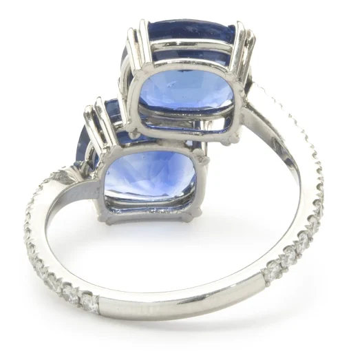 18 Karat White Gold Ceylon Sapphire and Diamond Bypass Ring