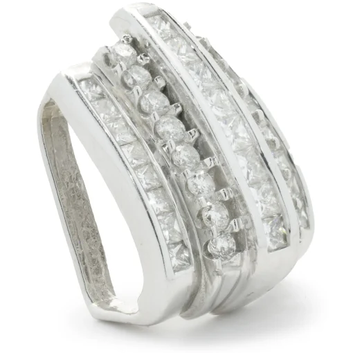 14 Karat White Gold Channel Set Princess and Round Brilliant Cut Diamond Slide Pendant