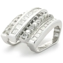 14 Karat White Gold Channel Set Princess and Round Brilliant Cut Diamond Slide Pendant