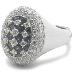 18 Karat White Gold Checkerboard Sapphire and Diamond Ring