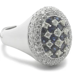 18 Karat White Gold Checkerboard Sapphire and Diamond Ring