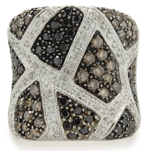 14 Karat White Gold Chocolate, Black, and White Wide Diamond Cigar Band