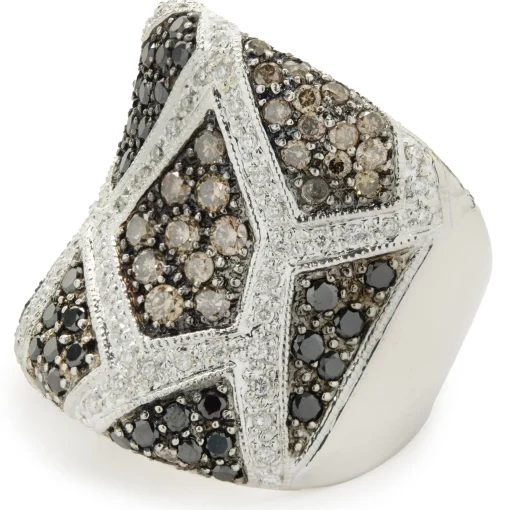 14 Karat White Gold Chocolate, Black, and White Wide Diamond Cigar Band