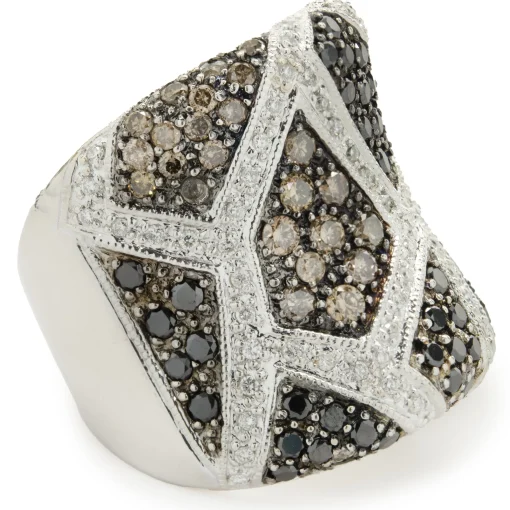 14 Karat White Gold Chocolate, Black, and White Wide Diamond Cigar Band