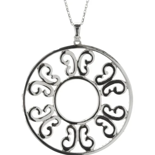 14 Karat White Gold Circle Diamond Filigree Necklace