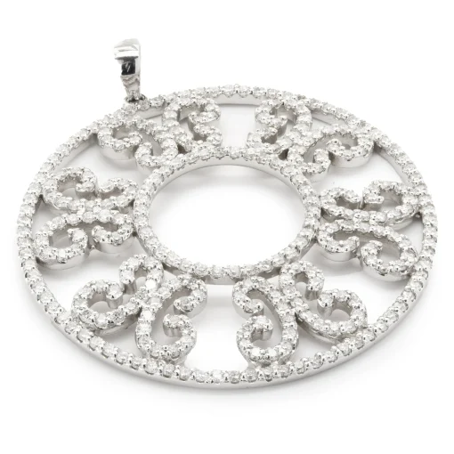 14 Karat White Gold Circle Diamond Filigree Necklace
