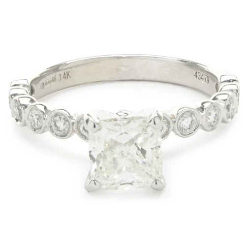14 Karat White Gold Cushion Cut Diamond Engagement Ring
