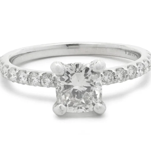 14 Karat White Gold Cushion Cut Diamond Engagement Ring