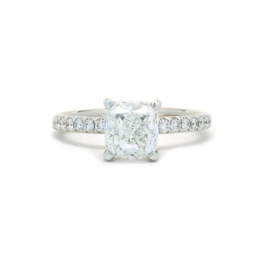 14 Karat White Gold Cushion Cut Diamond Engagement Ring