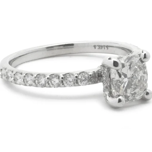 14 Karat White Gold Cushion Cut Diamond Engagement Ring