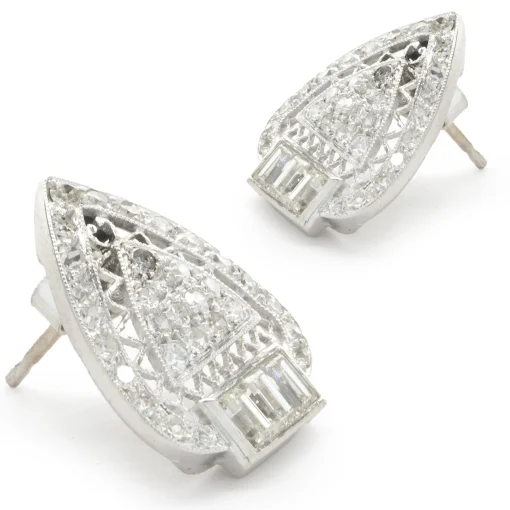 14 Karat White Gold Deco Style Diamond Earrings
