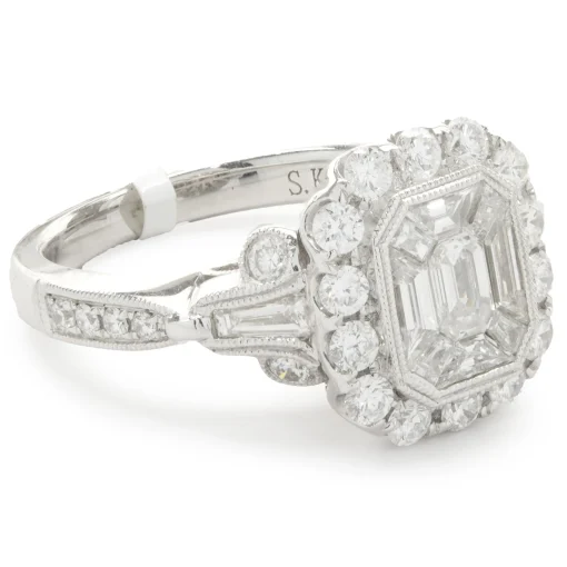 14 Karat White Gold Deco Style Mosaic Set Diamond Ring
